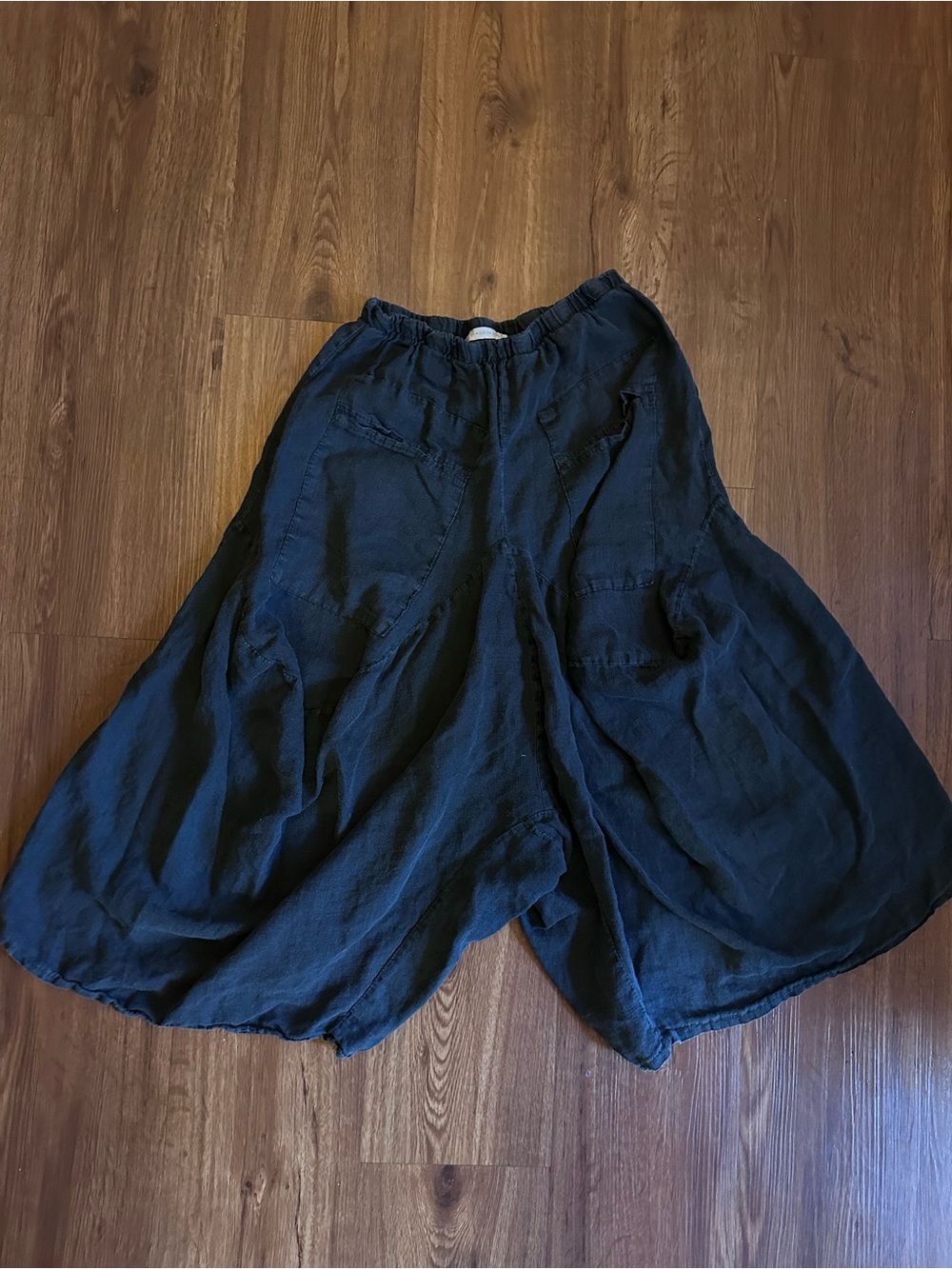 Wide Leg Linen Capri Pants - Harem Barrel Leg